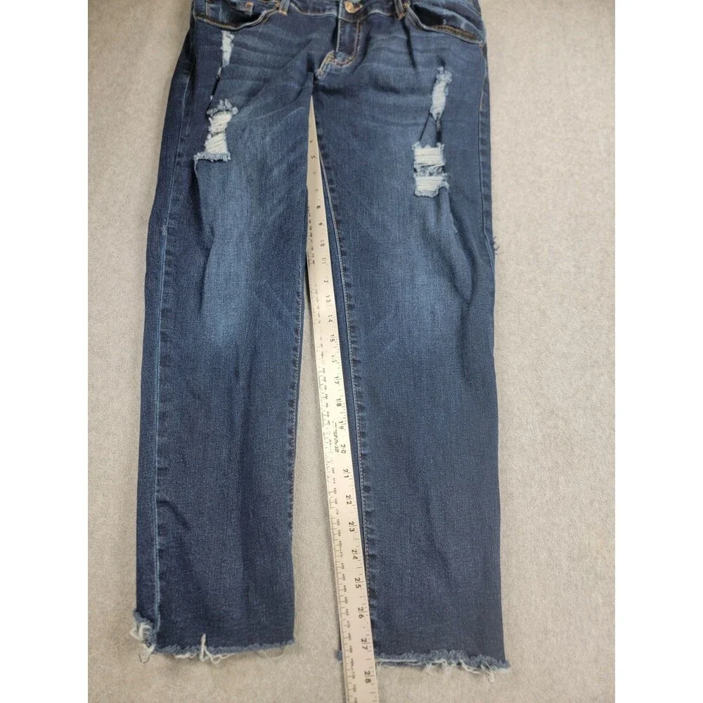 KanCan Jeans Womens XL 34x28 Straight Distressed Stretch Dark Blue Mid Rise City